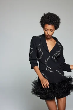 Feather And Script Embellished Joel Dress