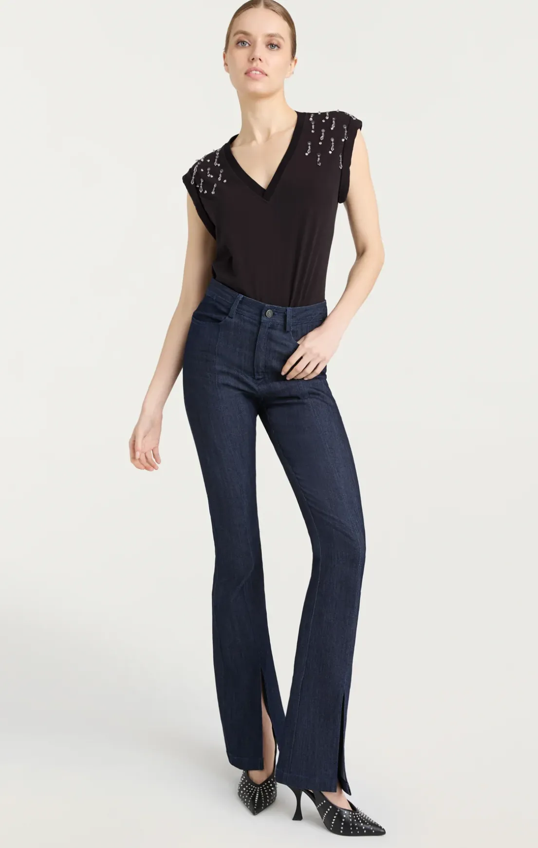 Teardrop Crystal Embellished V-Neck Bella Tee